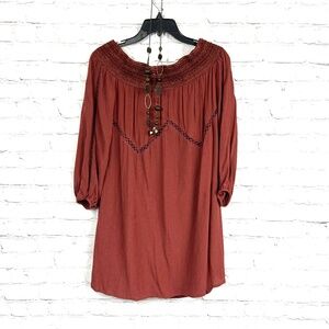 🔥2/$10 |•REFUGE•| Top+Necklace Loose Fit Boho Off The Shoulders Maroon